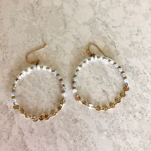 White bead and gold hoop earrings